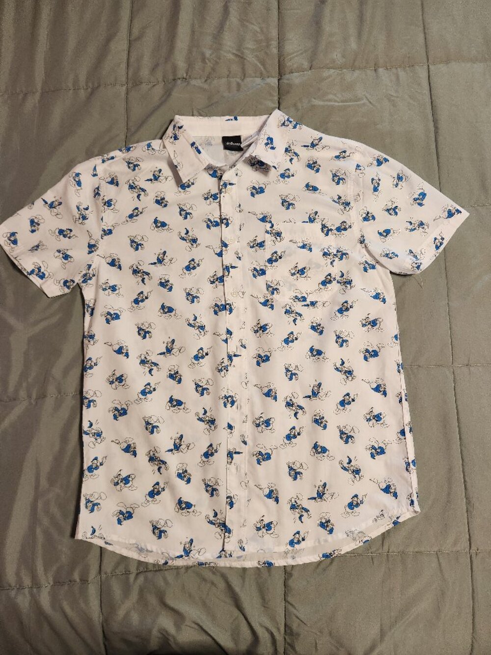 Disney's Donald Duck Allover Print Mens White Button Down Casual Shirt- Size L